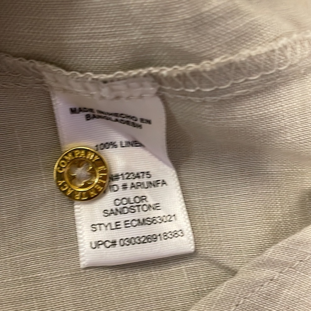 Ellen Tracy Company linen zipper down short sleeve blouse in sandstone - Picture 8 of 8